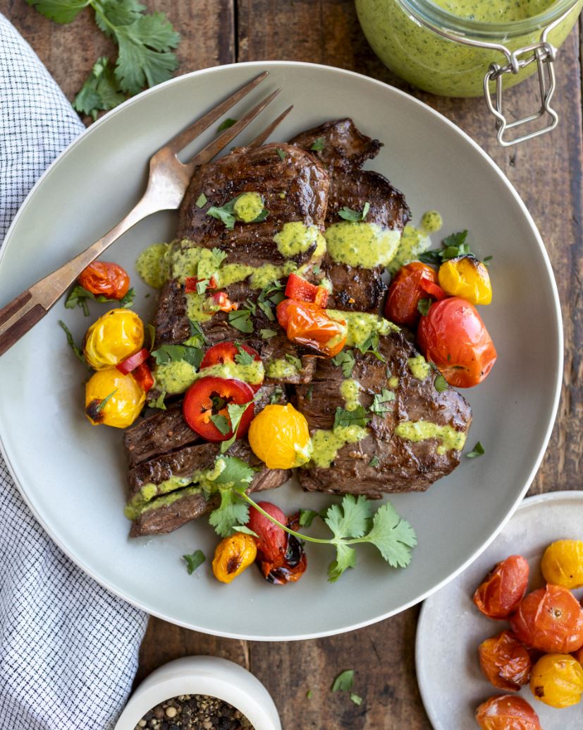 Beef Broth Marinated Skirt Steak with Cilantro Lime Sauce Recipe ...